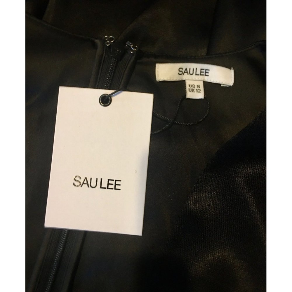Sau Lee Genevie Black Satin Sleeveless V-Neck Maxi Gown New - Picture 9 of 15
